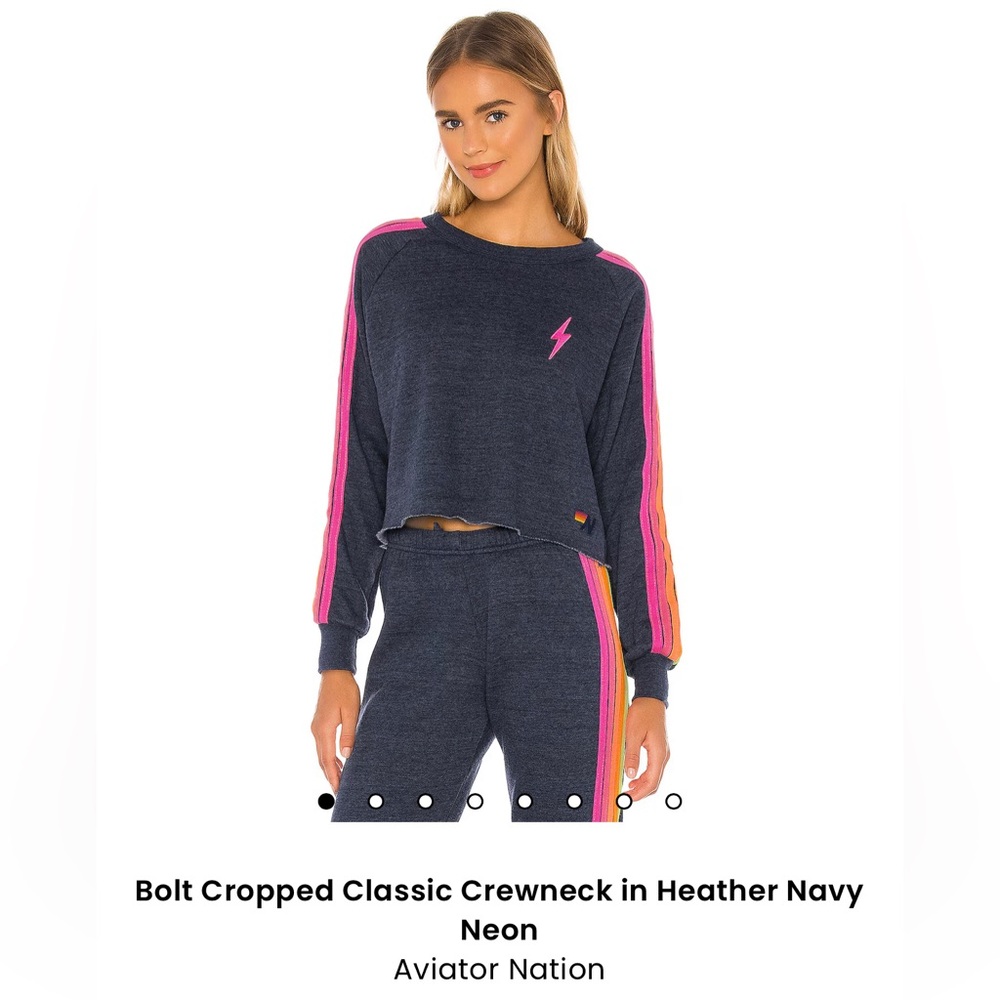 Aviator Nation Bolt Embroidery Cropped Crew Sweatshirt